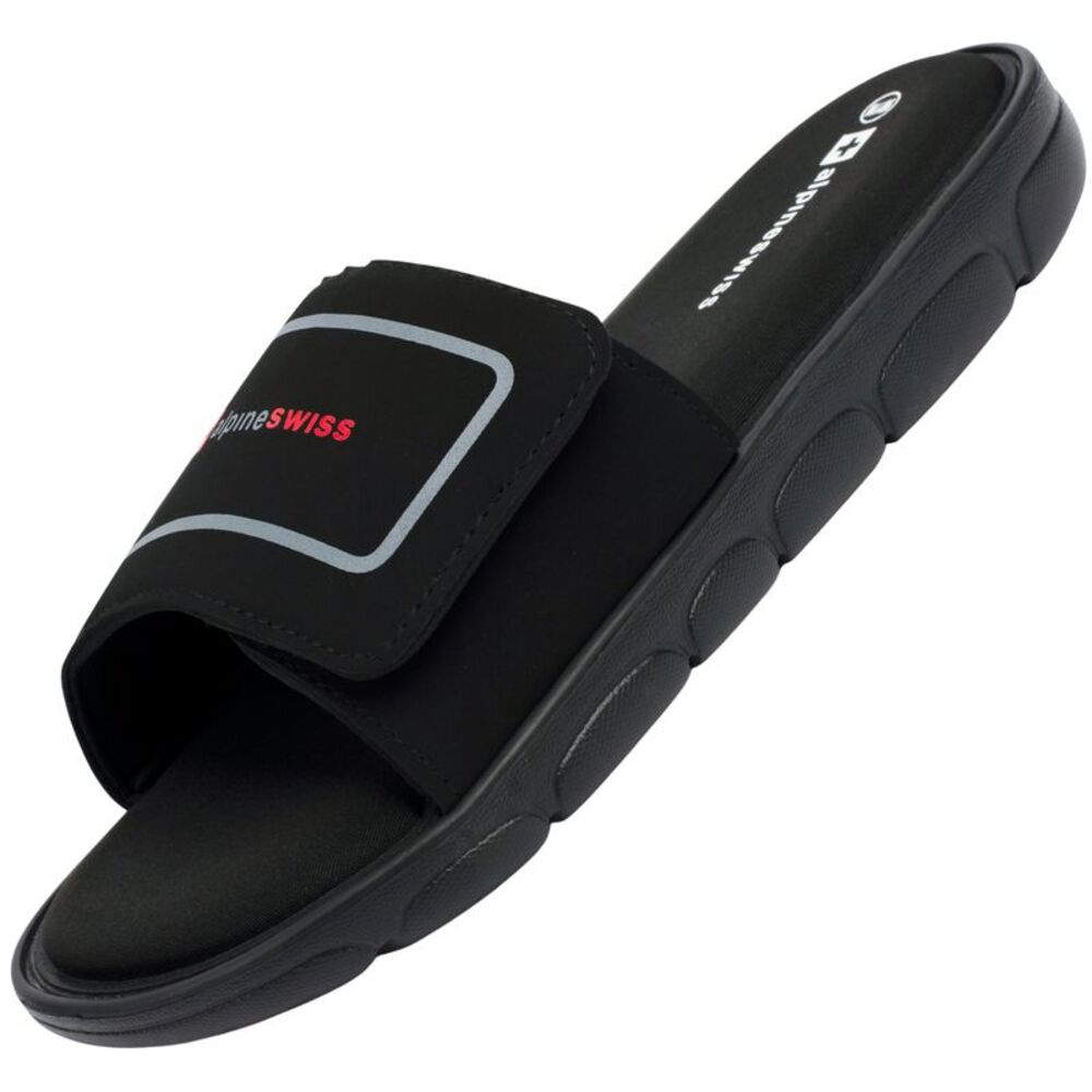 Alpine Swiss Mens Memory Foam Slide Sandals Adjustable Comfort Athletic Slides
